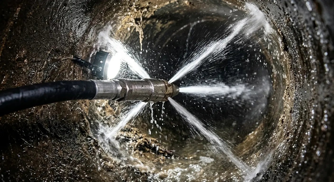 High-pressure hydro jetting nozzle cleaning sewer pipe for Sewer Cleanout in Larose